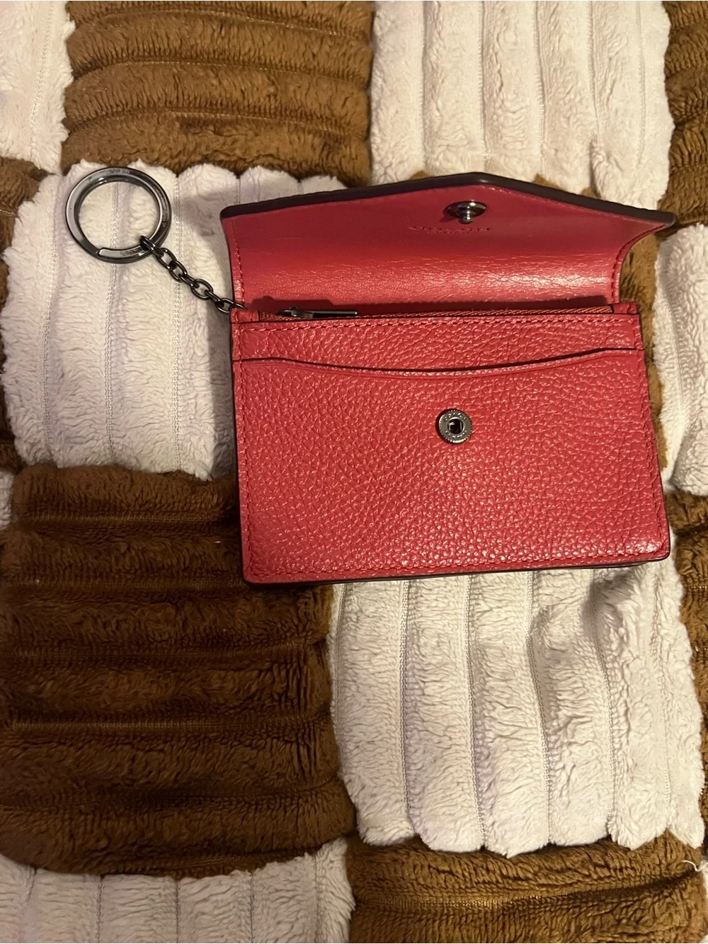 Coach Pebbled Leather Card Case in Washed Red NWTS!
